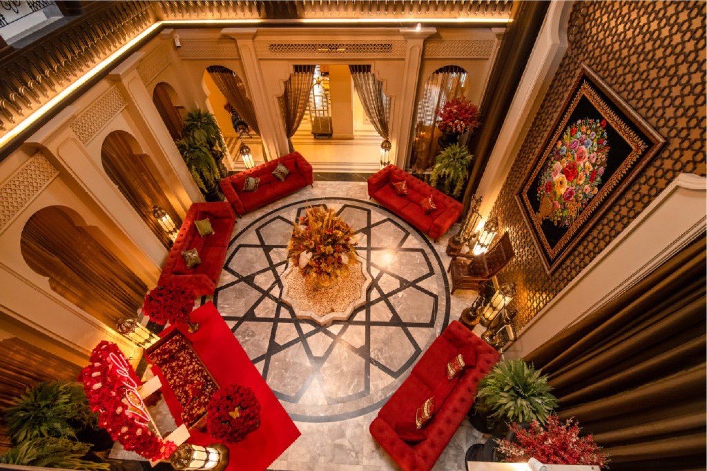 Open-air Moroccan-style lobby courtyard